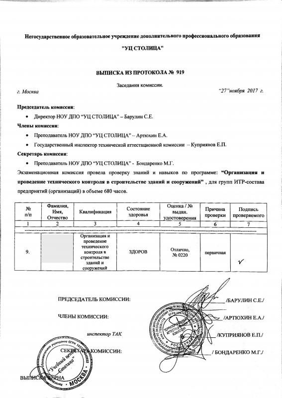 Выписка из протокола №919